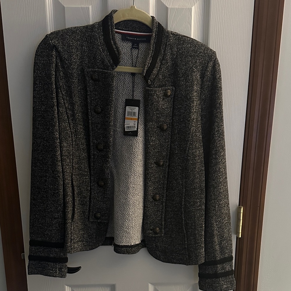 Tommy Hilfiger Black Tweed Military-Style Blazer
